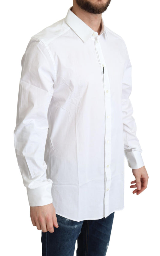 White Cotton Stretch Men Dress Formal Shirt-Dolce & Gabbana-LabelTerrace.com