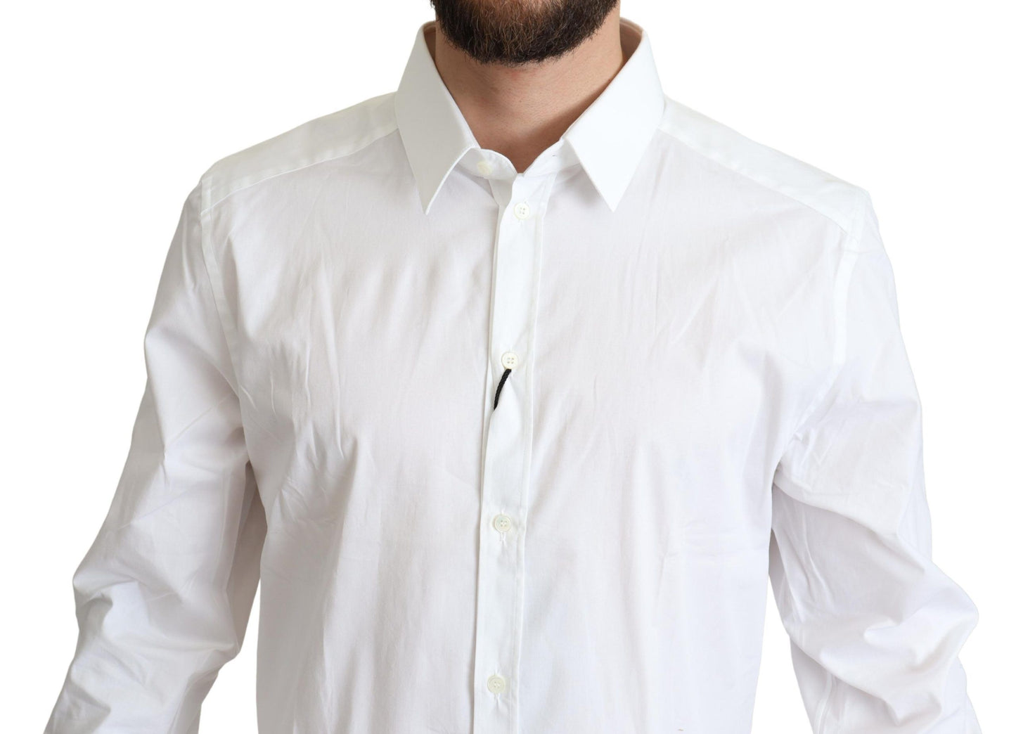 White Cotton Stretch Men Dress Formal Shirt-Dolce & Gabbana-LabelTerrace.com