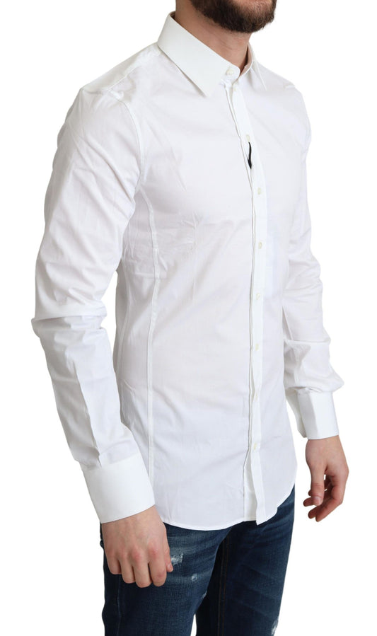 White Cotton Stretch Men Formal SICILIA Shirt-Dolce & Gabbana-LabelTerrace.com