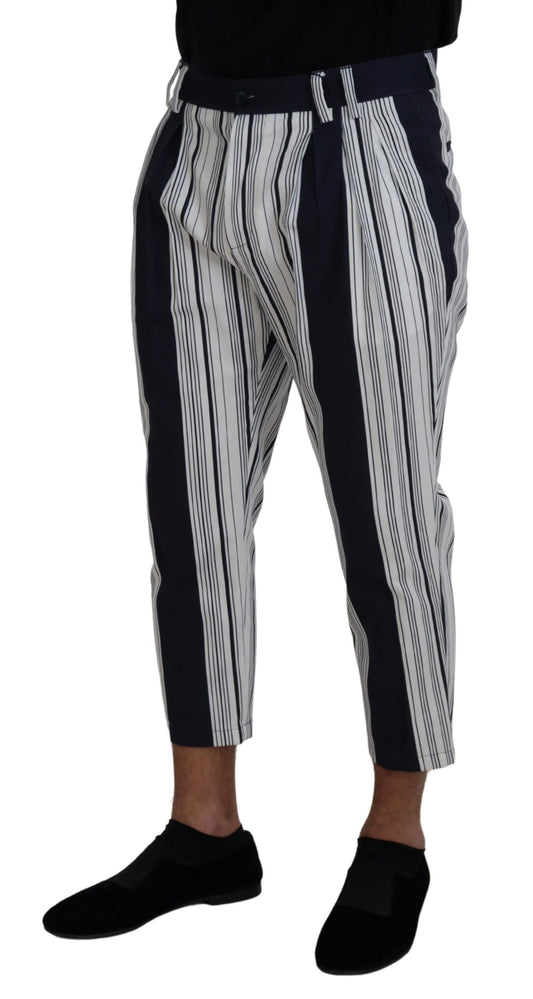 White Cotton Striped Cropped Pants-Dolce & Gabbana-LabelTerrace.com