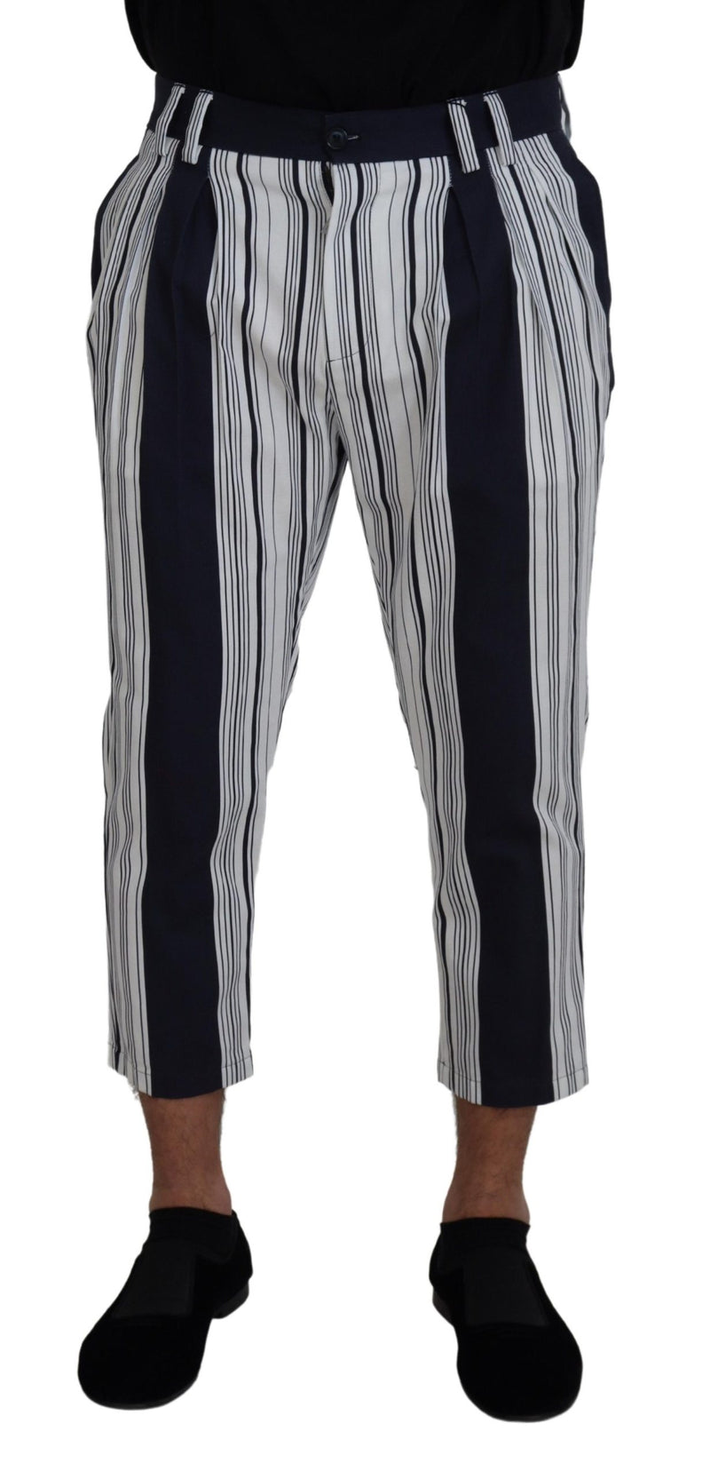 White Cotton Striped Cropped Pants-Dolce & Gabbana-LabelTerrace.com