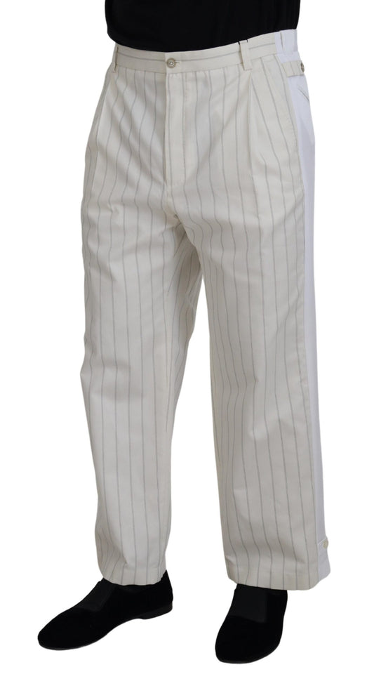 White Cotton Striped Formal Pants-Dolce & Gabbana-LabelTerrace.com