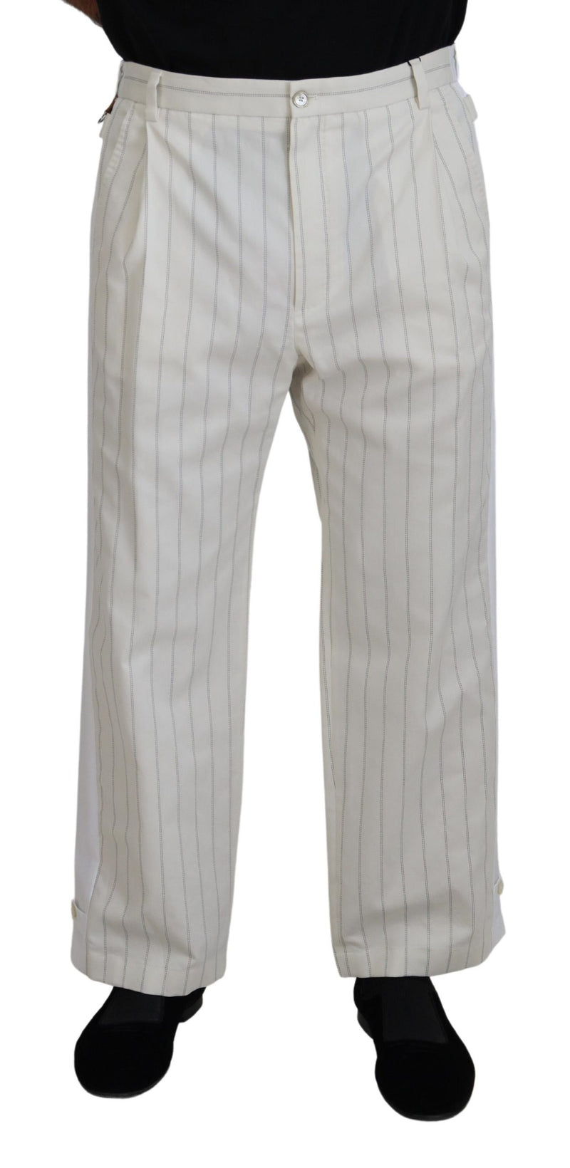 White Cotton Striped Formal Pants-Dolce & Gabbana-LabelTerrace.com