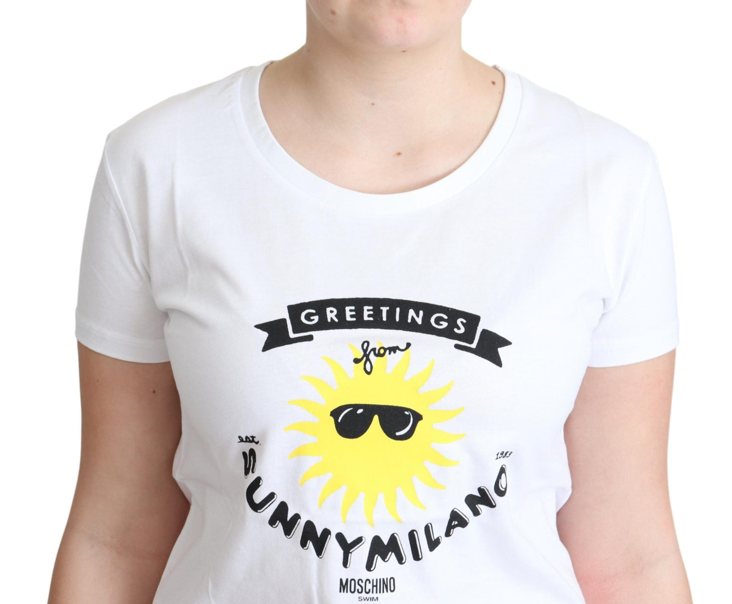 White Cotton Sunny Milano Print T-shirt-Moschino-LabelTerrace.com