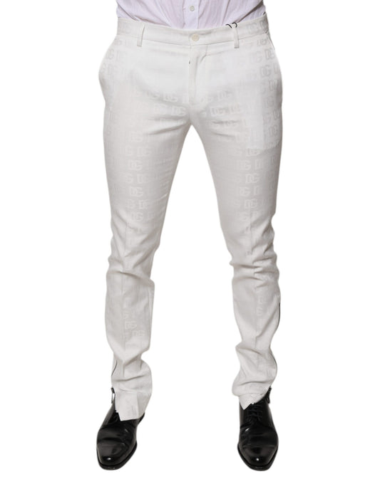 White Cotton Tapered Formal Dress Pants-Dolce & Gabbana-LabelTerrace.com