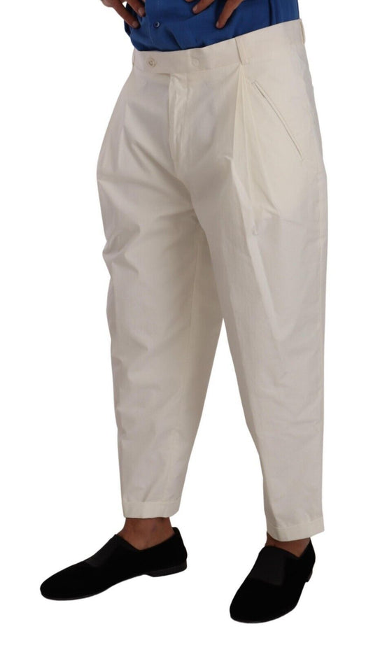 White Cotton Tapered Men Trouser Dress Pants-Dolce & Gabbana-LabelTerrace.com