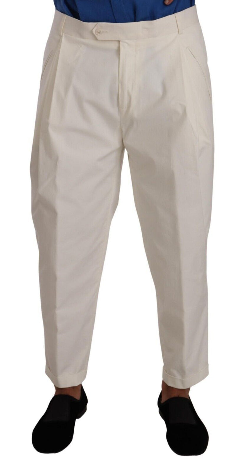 White Cotton Tapered Men Trouser Dress Pants-Dolce & Gabbana-LabelTerrace.com