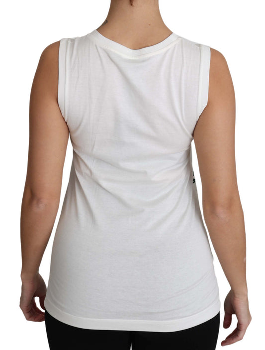 White Cotton #dgfamily Sleeveless Shirt Tank Top-Dolce & Gabbana-LabelTerrace.com