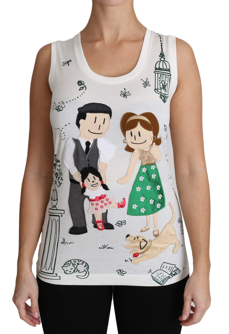 White Cotton #dgfamily Sleeveless Shirt Tank Top-Dolce & Gabbana-LabelTerrace.com