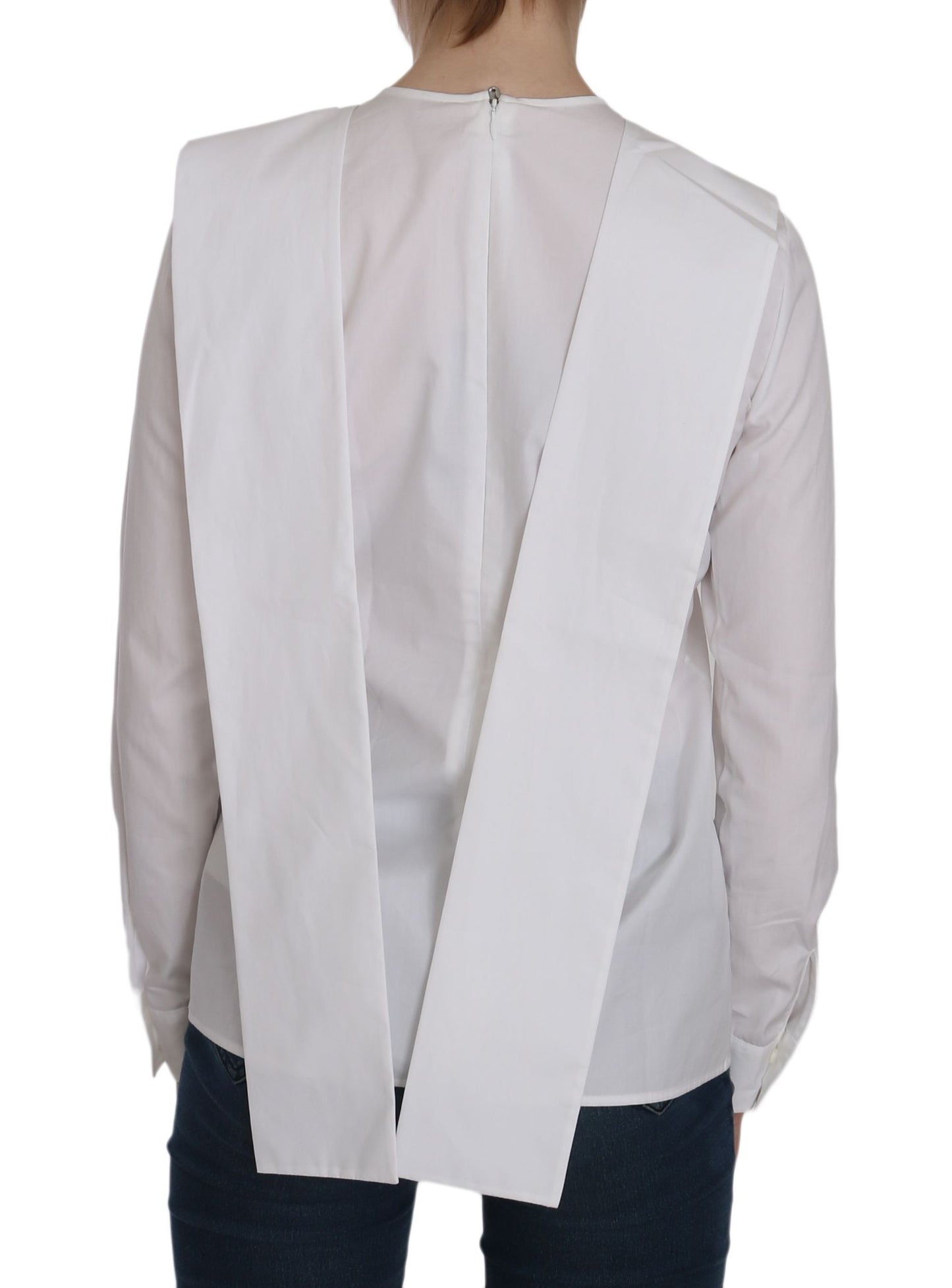 White Crew Neck Long Sleeve Cotton Blouse-Dsquared²-LabelTerrace.com