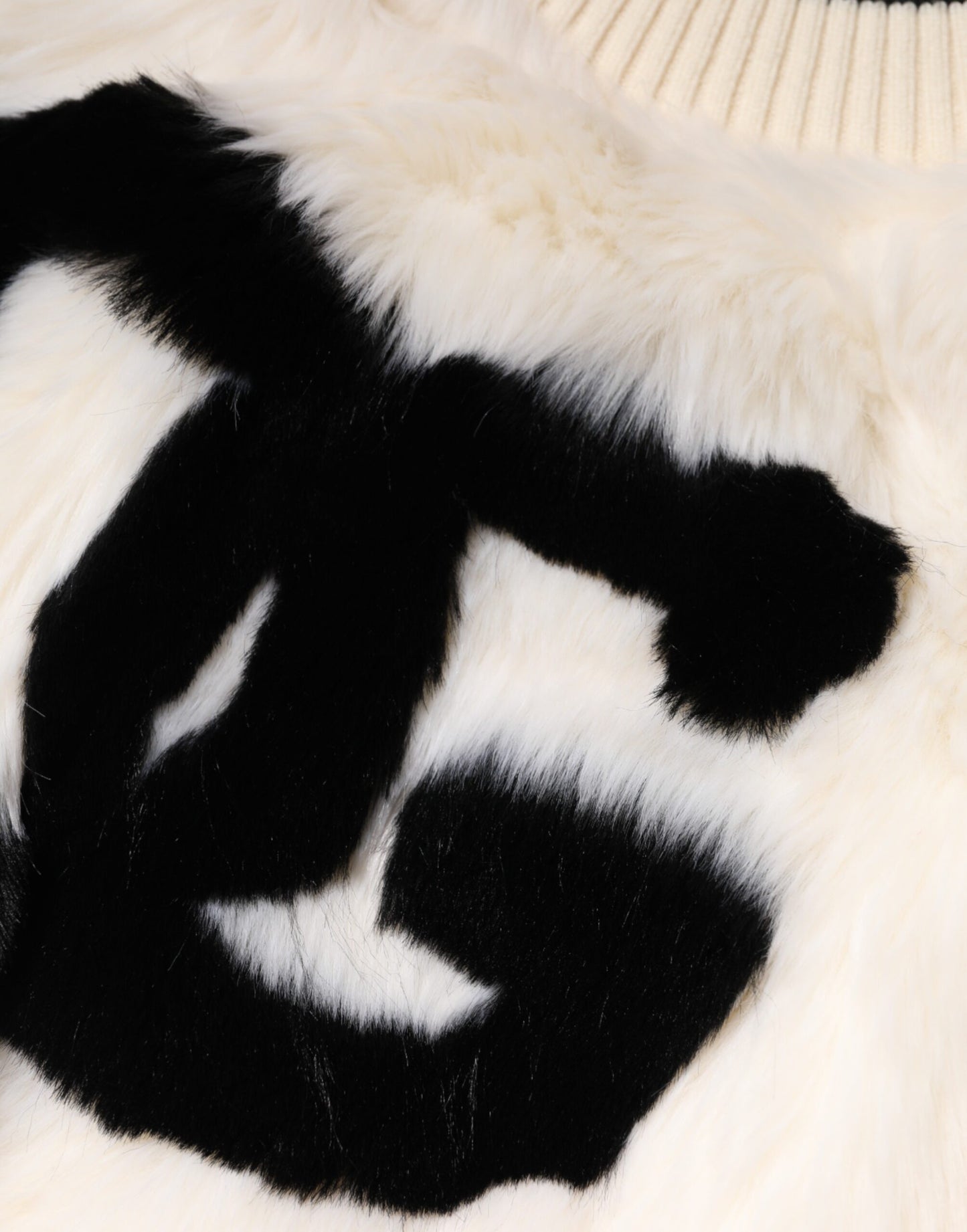 White Cropped Faux Fur DG Sweatshirt Sweater-Dolce & Gabbana-LabelTerrace.com