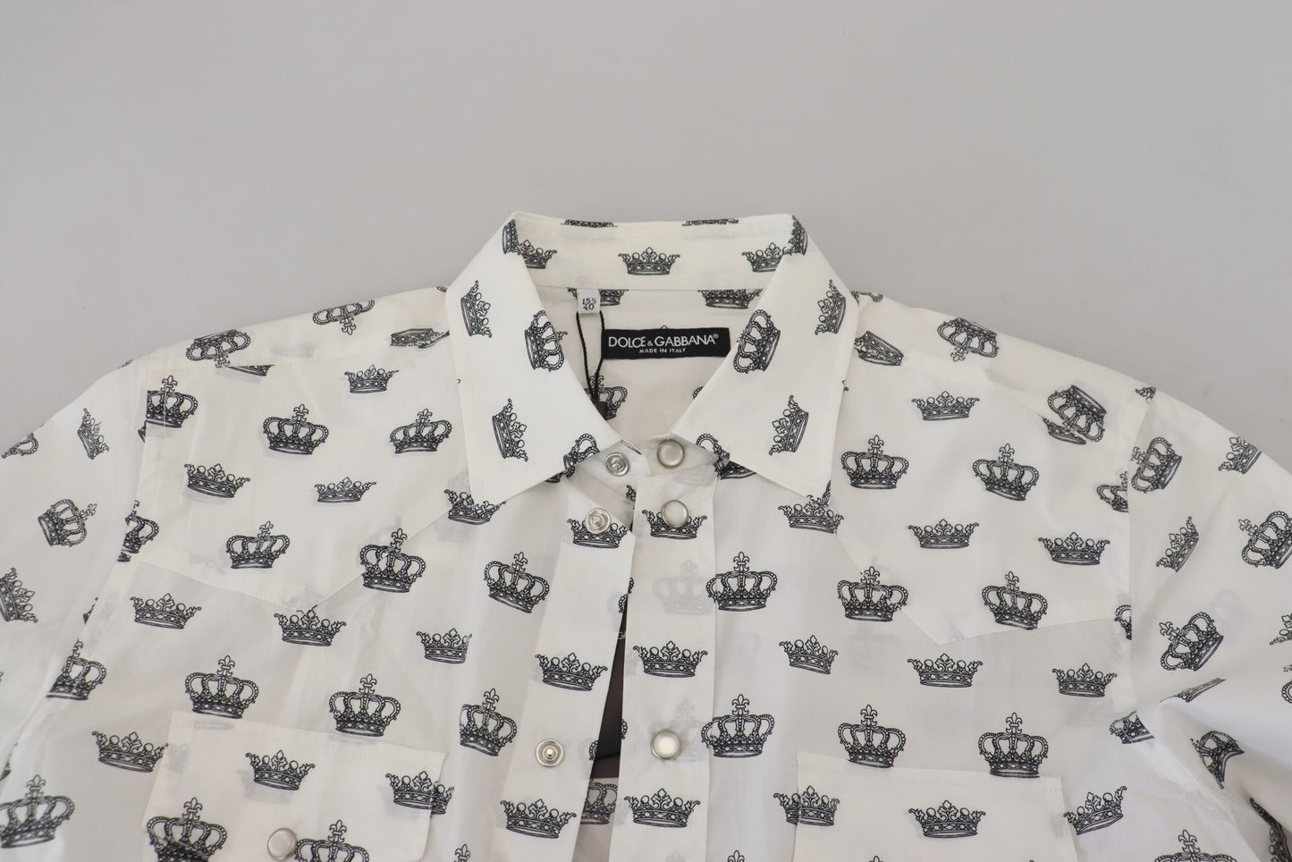 White Crown Print Slim Fit Cotton Shirt-Dolce & Gabbana-LabelTerrace.com