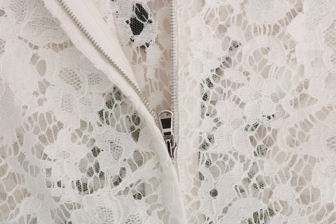 White Crystal Embellished Lace Blouse-Dolce & Gabbana-LabelTerrace.com