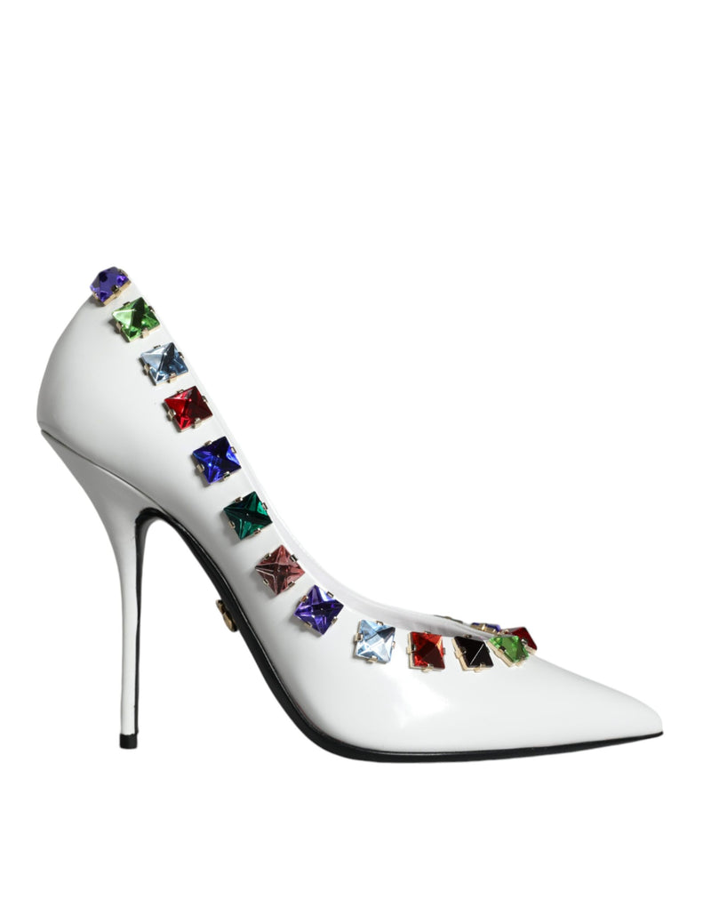 White Crystals Leather High Heels Pumps Shoes-Dolce & Gabbana-LabelTerrace.com