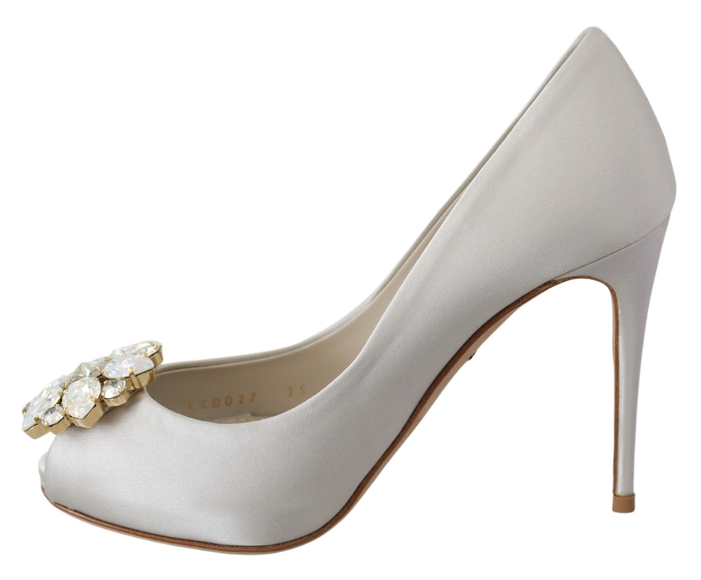 White Crystals Peep Toe Heels Satin Pumps Shoes-Dolce & Gabbana-LabelTerrace.com