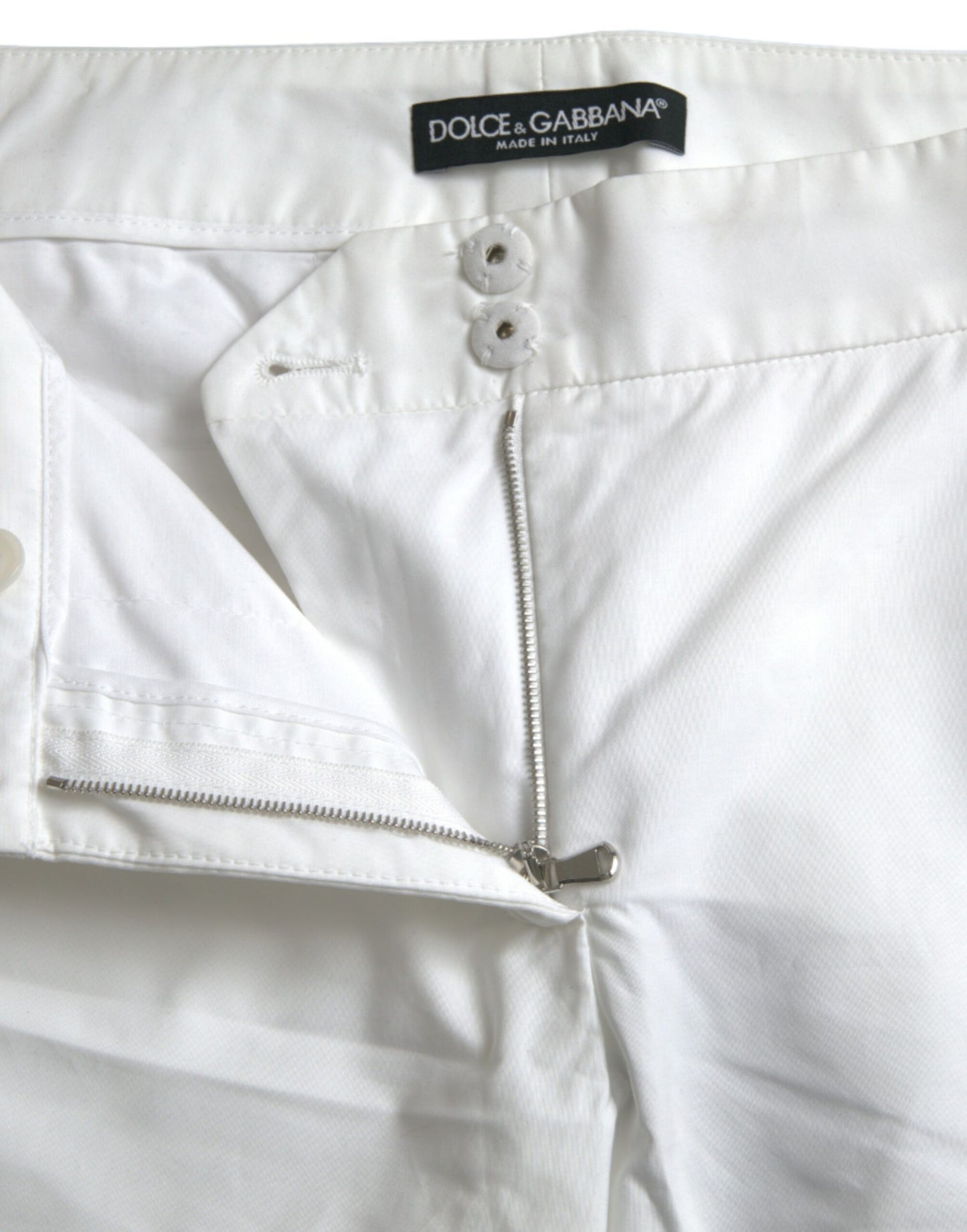 White Cut Out Cotton Mid Waist Cropped Pants-Dolce & Gabbana-LabelTerrace.com