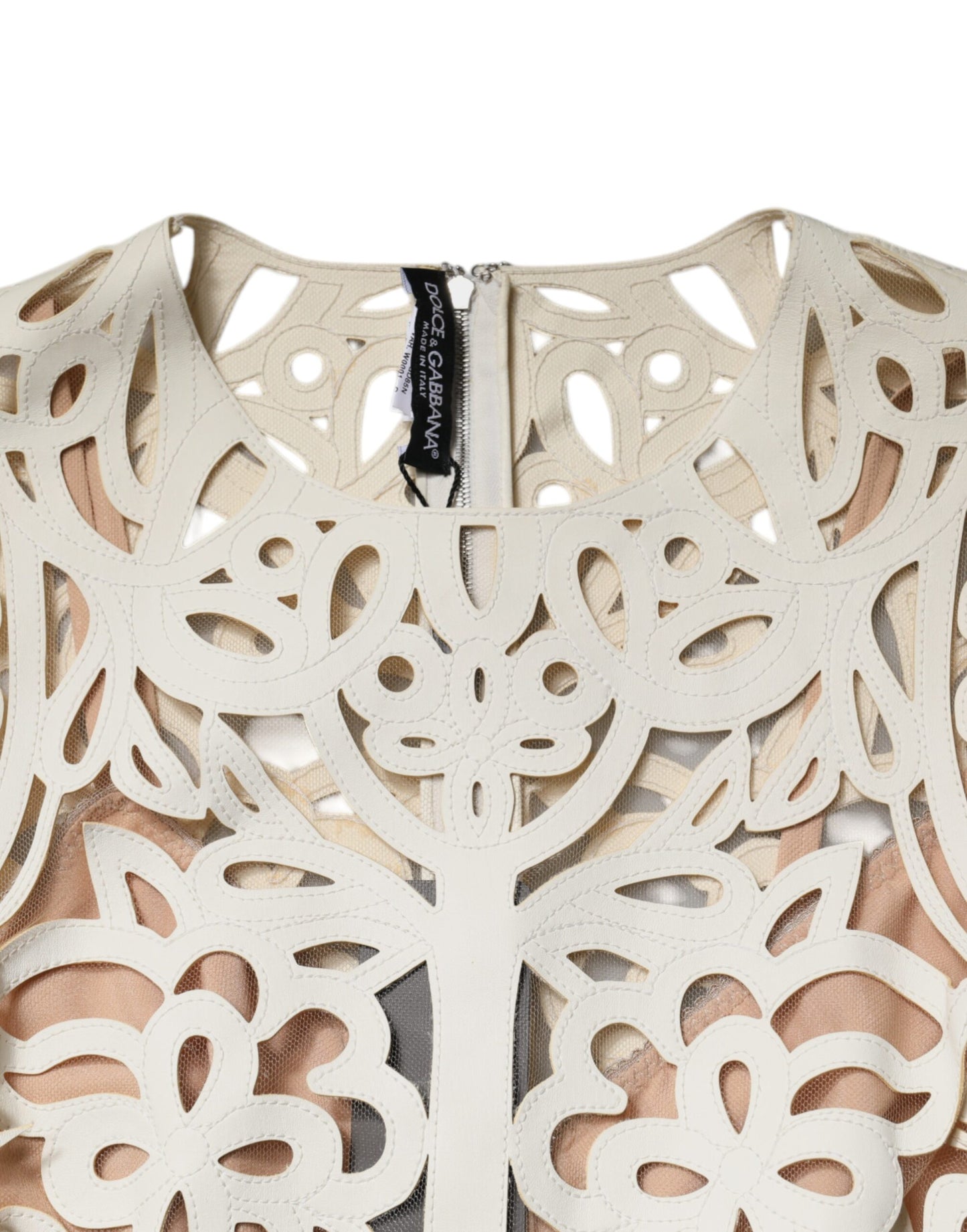 White Cut Out Leather Sleeveless Midi Dress-Dolce & Gabbana-LabelTerrace.com