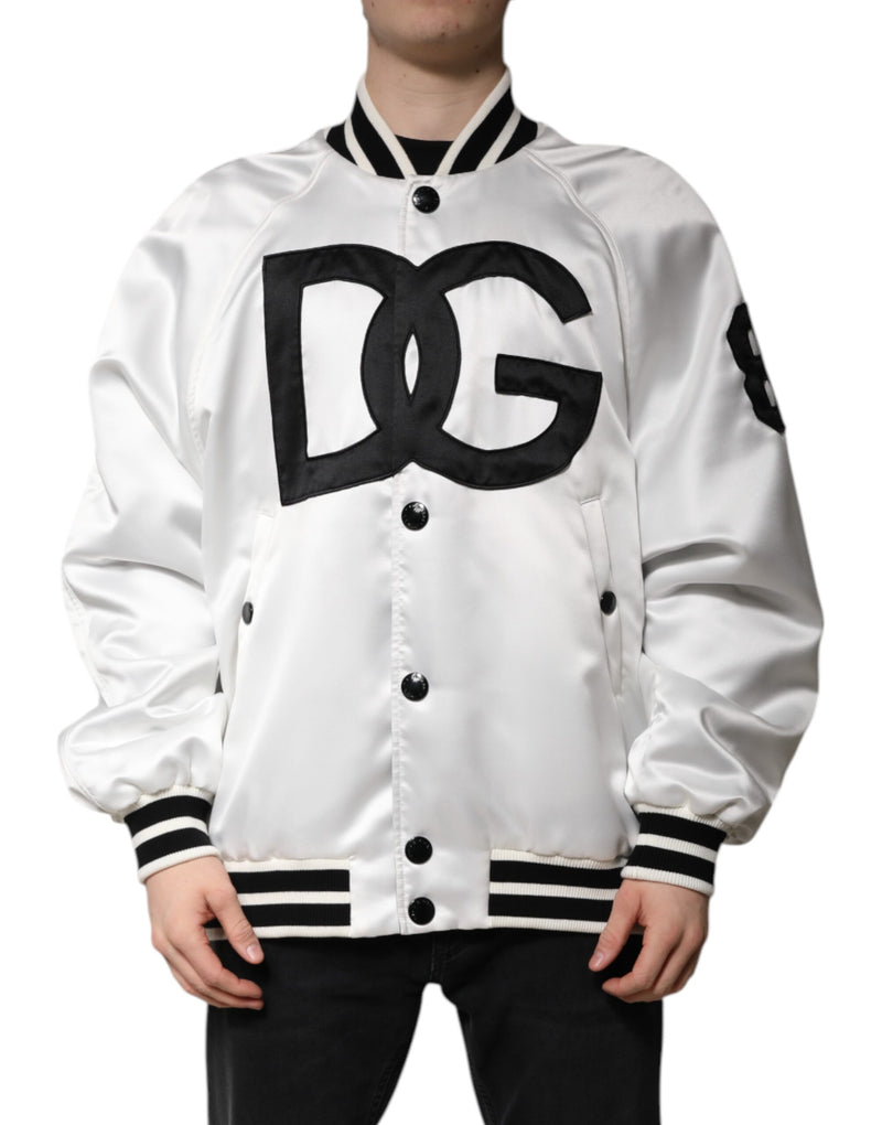 White DG Logo Polyester Jersey Bomber Jacket-Dolce & Gabbana-LabelTerrace.com