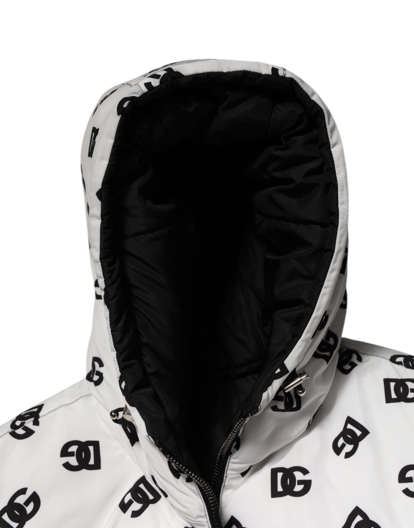 White DG Monogram Hooded Puffer Jacket-Dolce & Gabbana-LabelTerrace.com