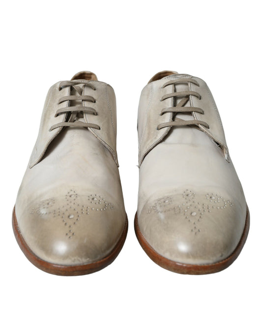 White Distressed Leather Derby Dress Shoes-Dolce & Gabbana-LabelTerrace.com