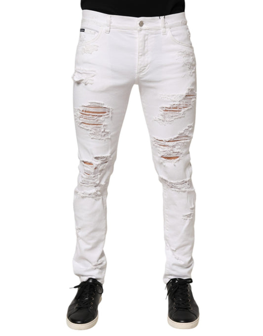 White Distressed Ripped Denim Trouser Jeans-Dolce & Gabbana-LabelTerrace.com