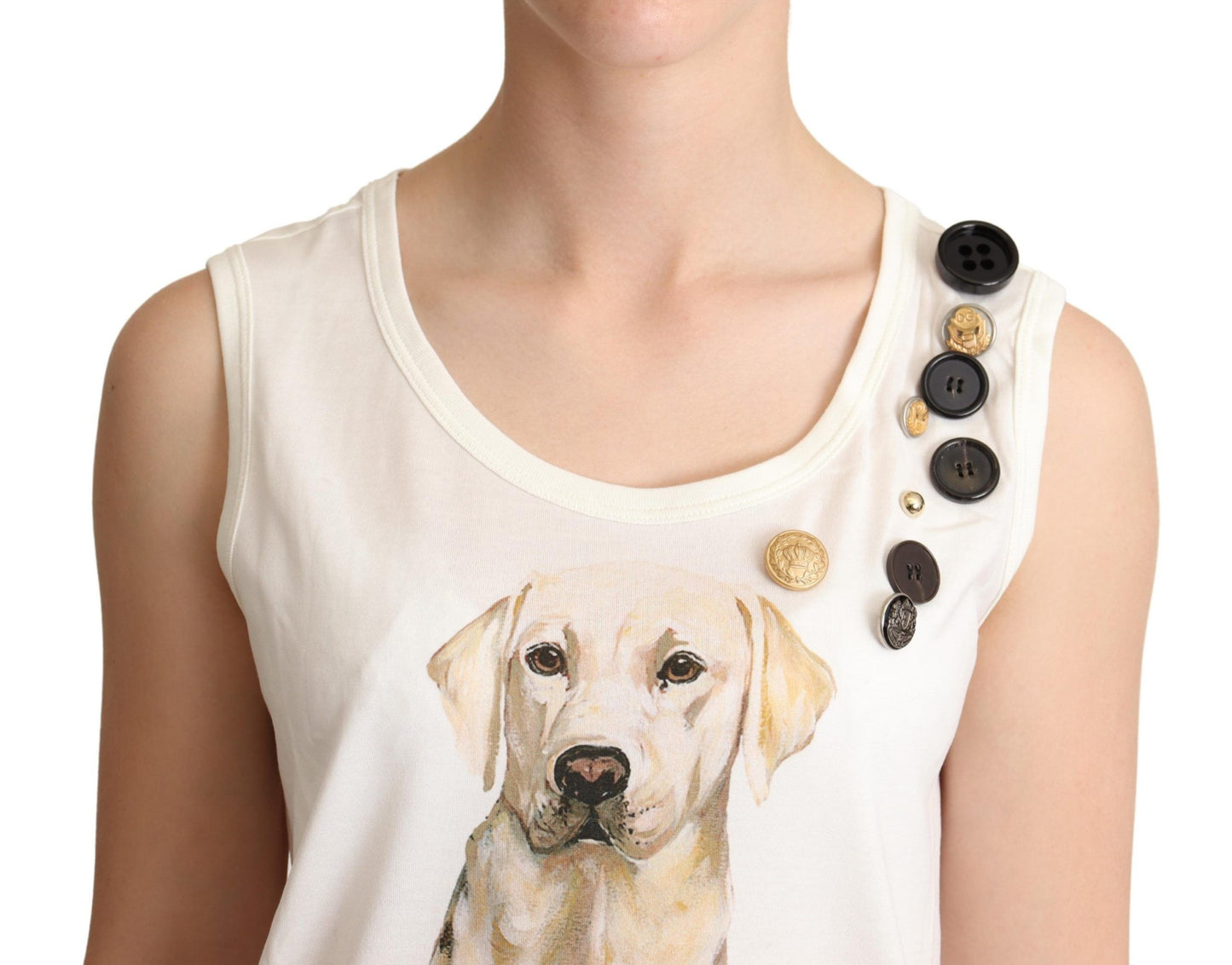 White Dog Floral Print Embellished T-shirt-Dolce & Gabbana-LabelTerrace.com