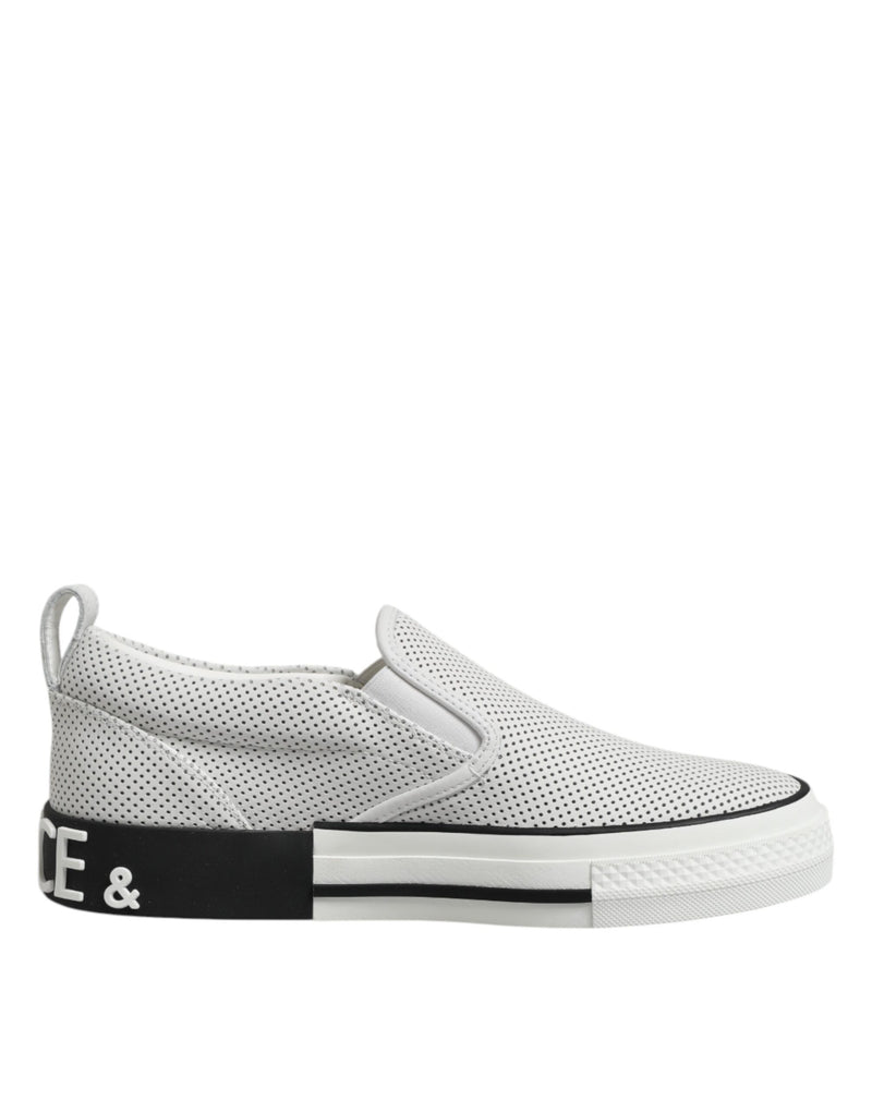 White Dotted Leather Slip On Men Sneakers Shoes-Dolce & Gabbana-LabelTerrace.com