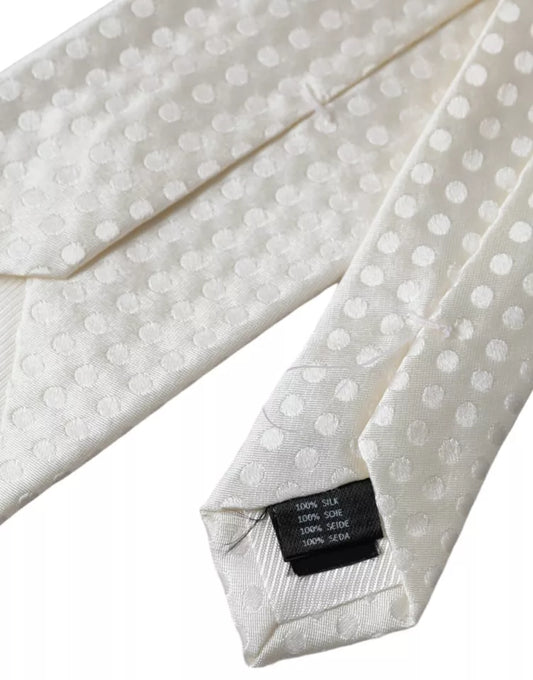 White Dotted Silk Classic Adjustable Men Tie-Dolce & Gabbana-LabelTerrace.com
