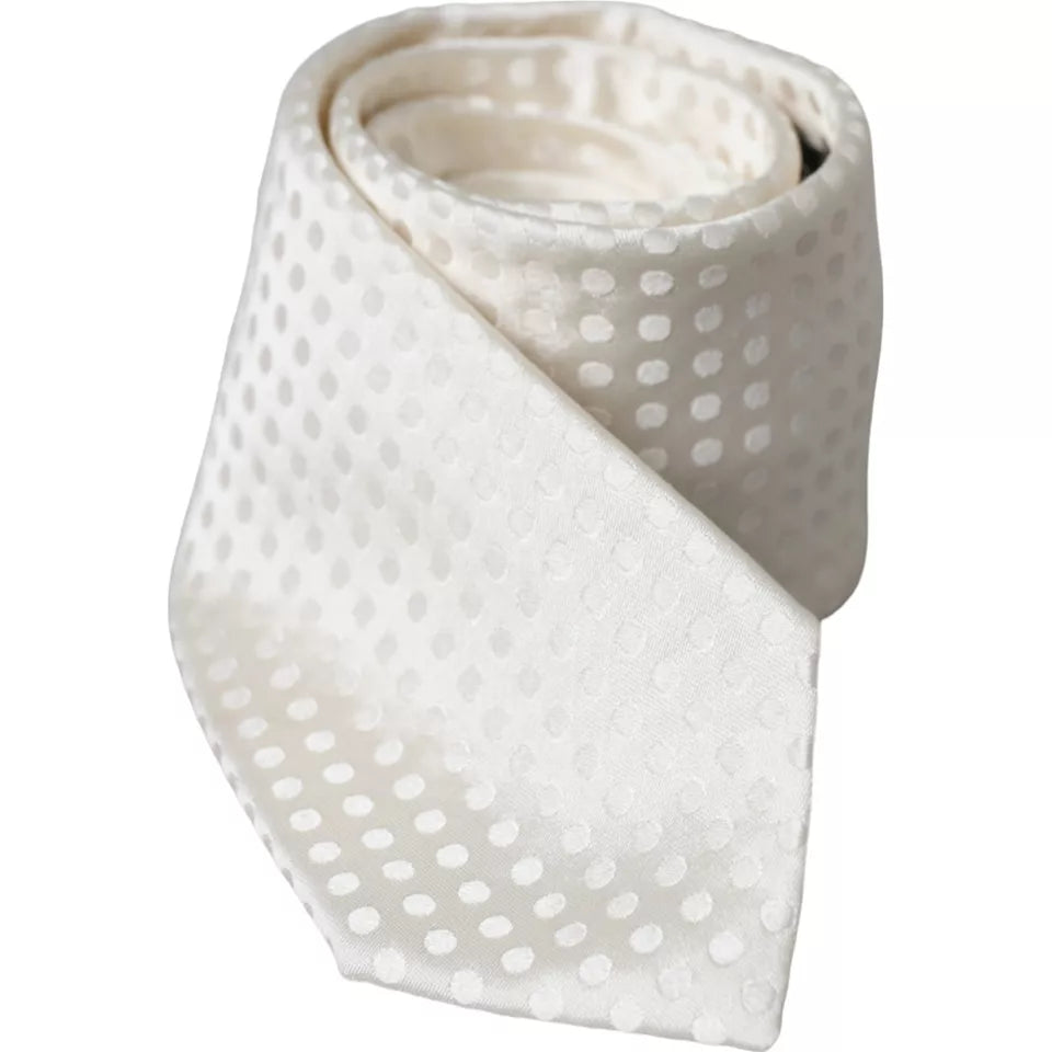 White Dotted Silk Classic Adjustable Men Tie-Dolce & Gabbana-LabelTerrace.com