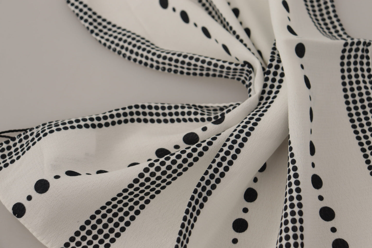 White Dotted Stripes Square Handkerchief Viscose Scarf-Dolce & Gabbana-LabelTerrace.com