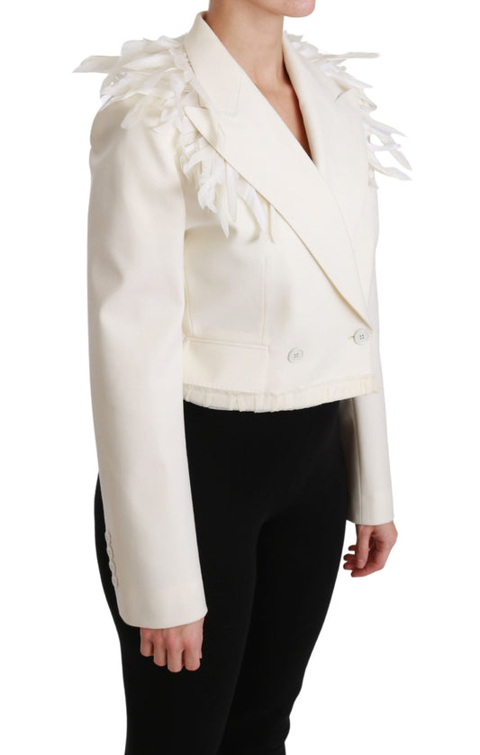 White Double Breasted Coat Wool Jacket-Dolce & Gabbana-LabelTerrace.com