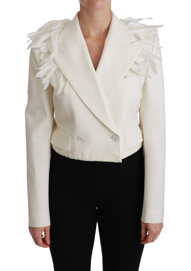 White Double Breasted Coat Wool Jacket-Dolce & Gabbana-LabelTerrace.com