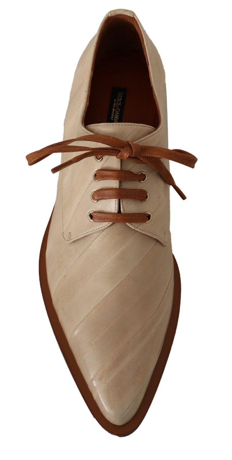 White Eel Leather Lace Up Formal Flats Shoes-Dolce & Gabbana-LabelTerrace.com