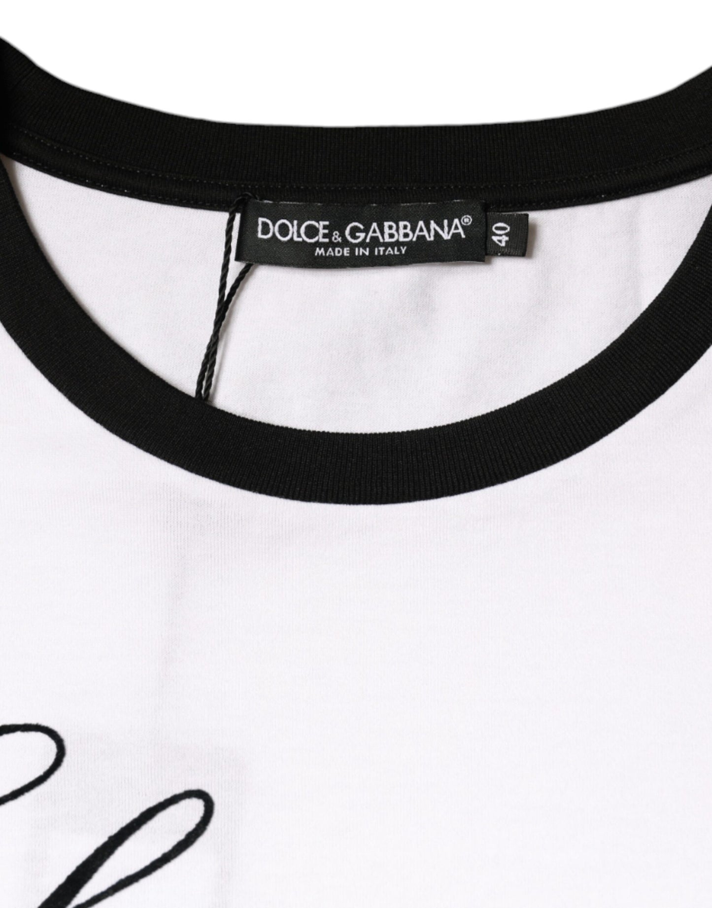 White Eleganza Print Cotton Short Sleeves T-shirt-Dolce & Gabbana-LabelTerrace.com