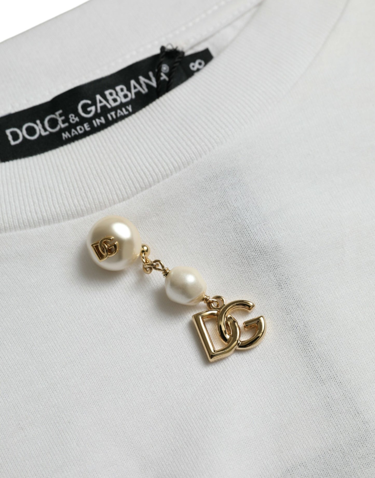 White Embellished Cotton Crew Neck T-shirt-Dolce & Gabbana-LabelTerrace.com