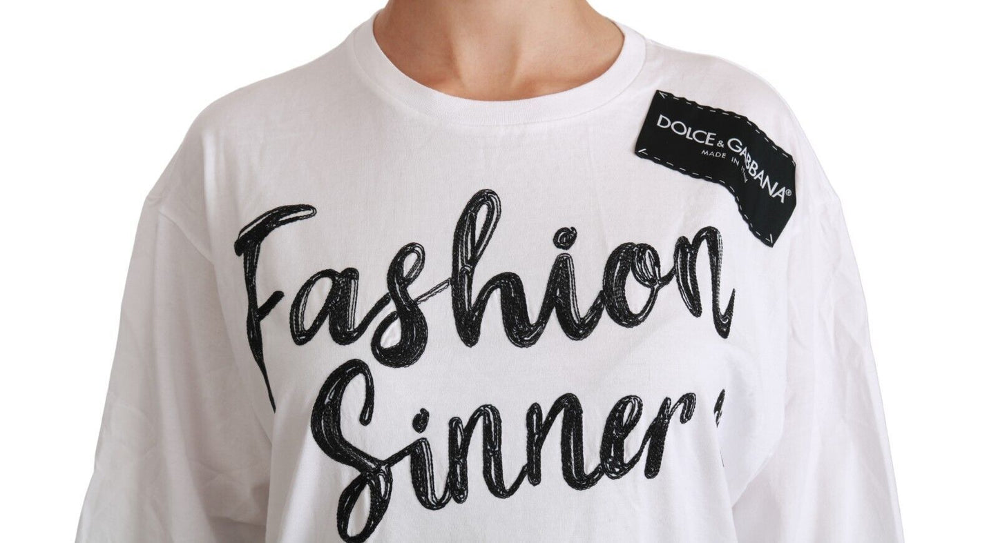 White Fashion Sinner Cotton Lace T-shirt Top-Dolce & Gabbana-LabelTerrace.com