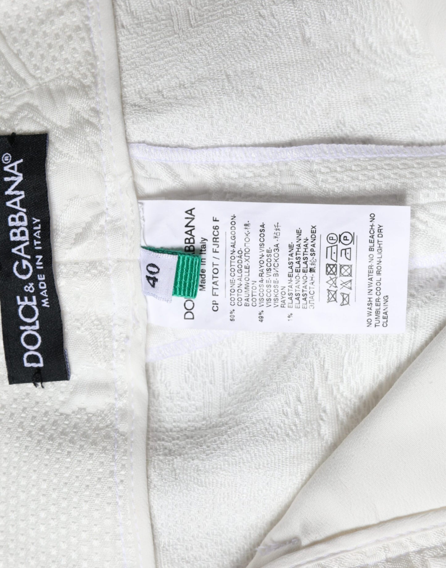 White Floral Brocade Cotton Cropped Pants-Dolce & Gabbana-LabelTerrace.com