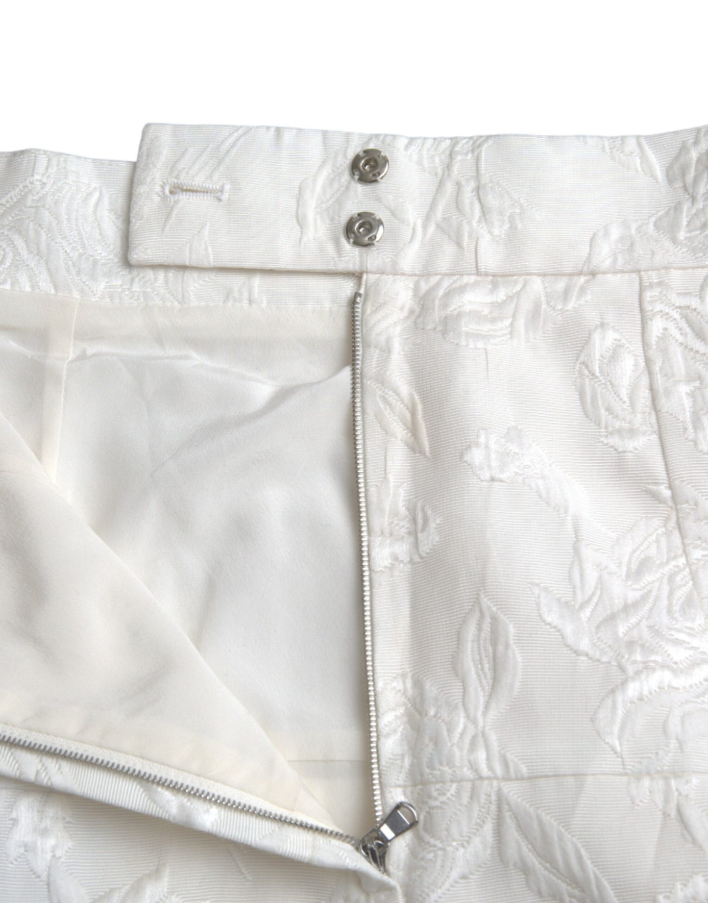 White Floral Brocade Embellished Mini Skirt-Dolce & Gabbana-LabelTerrace.com