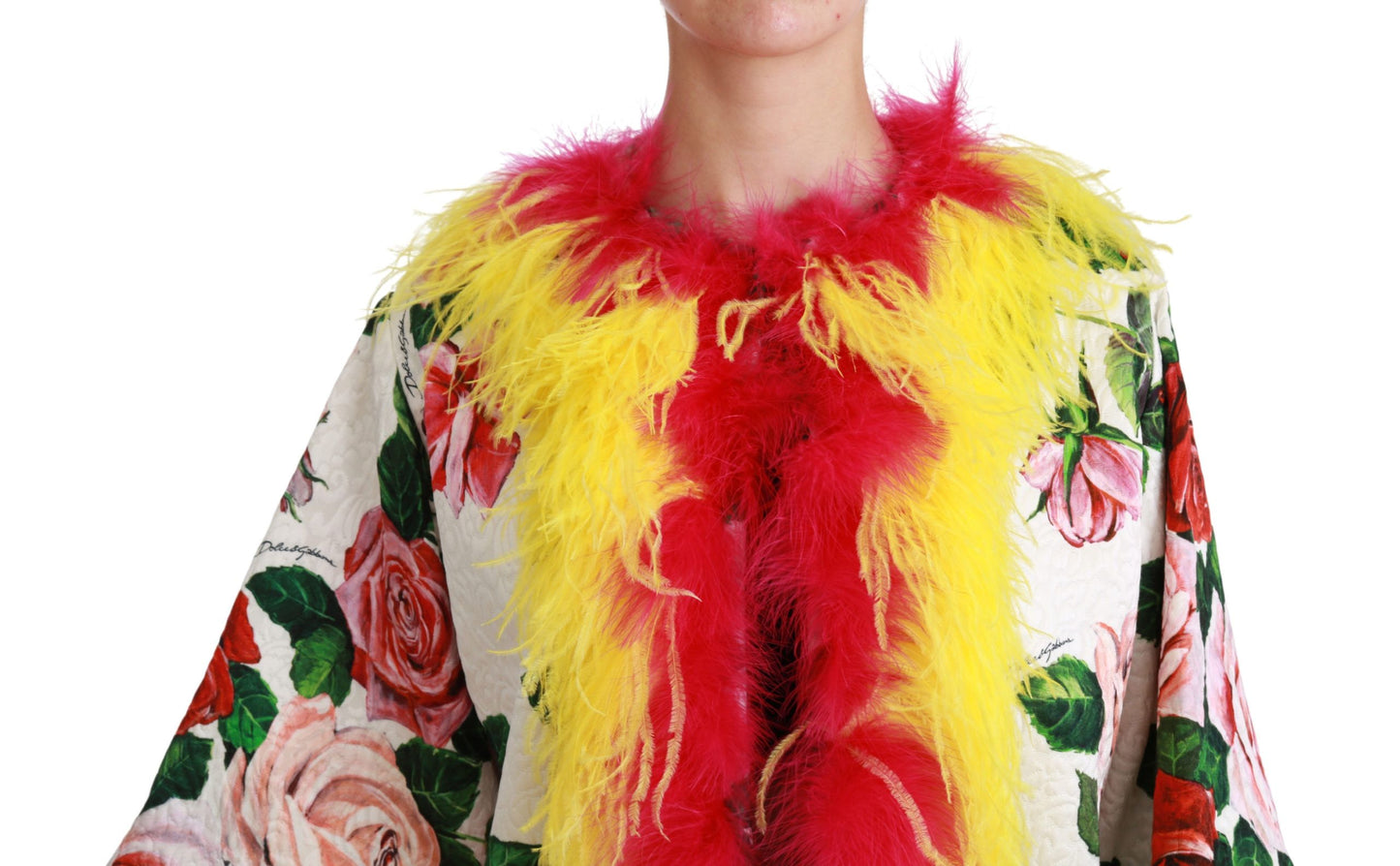 White Floral Coat Capte Fur Roses Jacket-Dolce & Gabbana-LabelTerrace.com