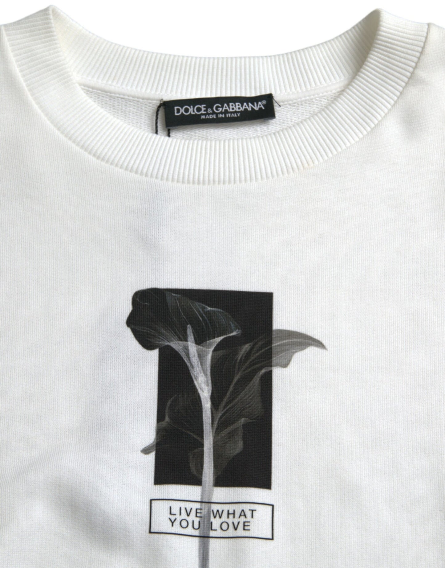 White Floral Cotton Crew Neck Pullover Sweater-Dolce & Gabbana-LabelTerrace.com