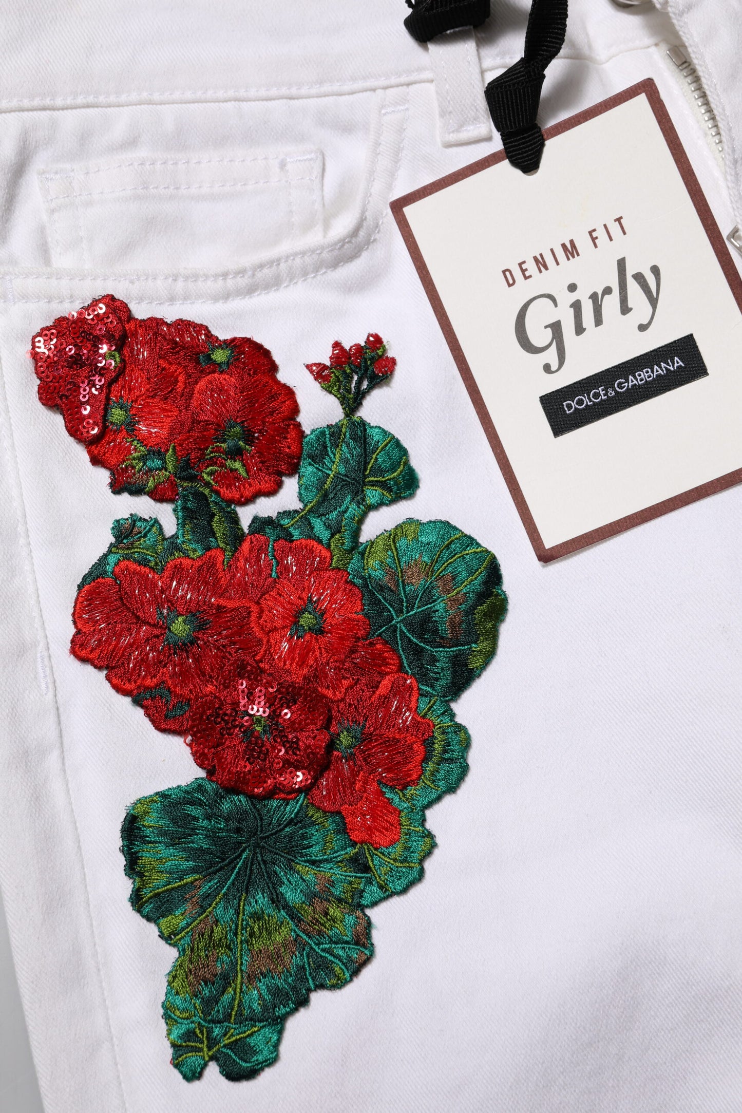 White Floral Embroidery GIRLY Denim Jeans-Dolce & Gabbana-LabelTerrace.com