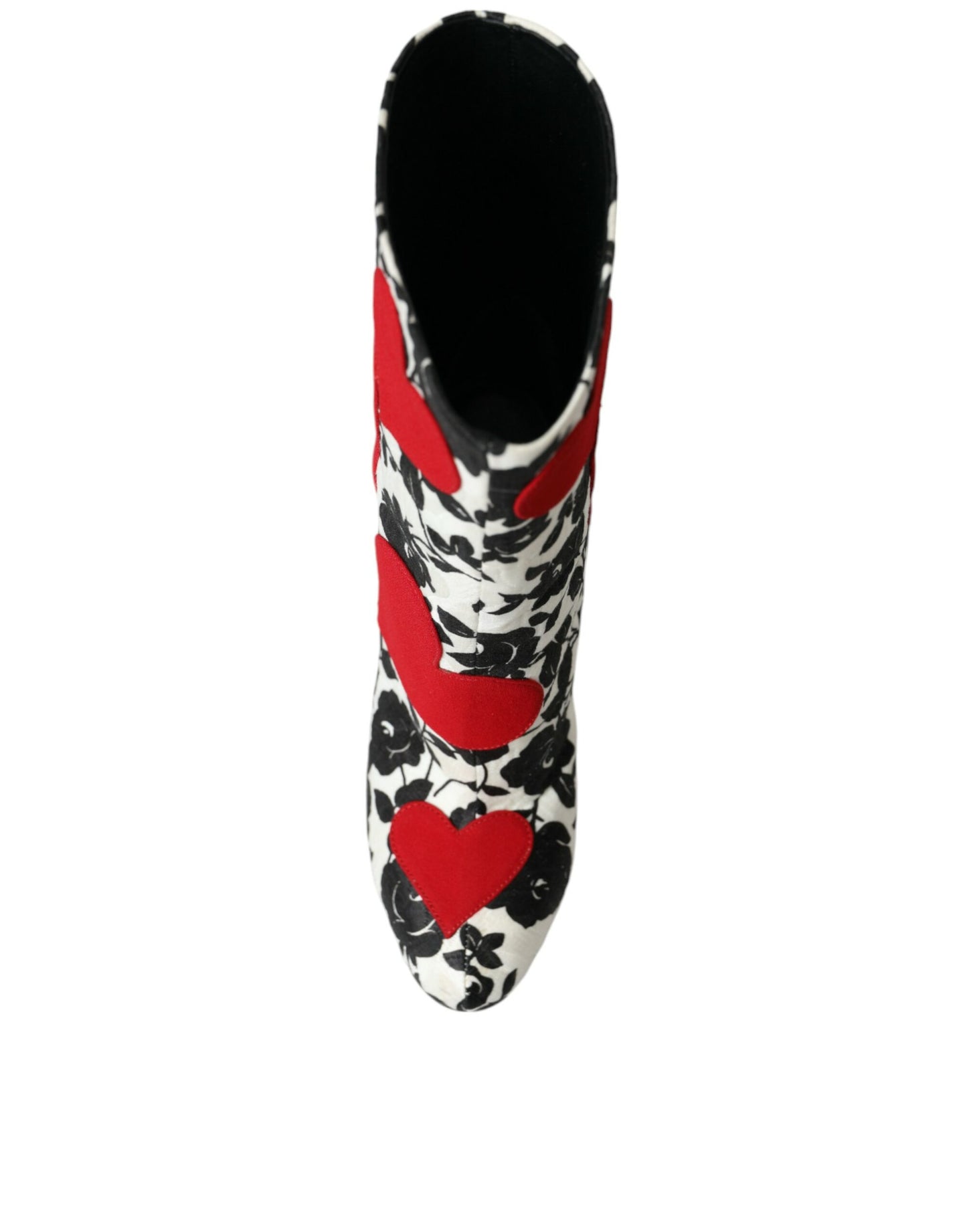 White Floral Hearts Leather High Boots Shoes-Dolce & Gabbana-LabelTerrace.com