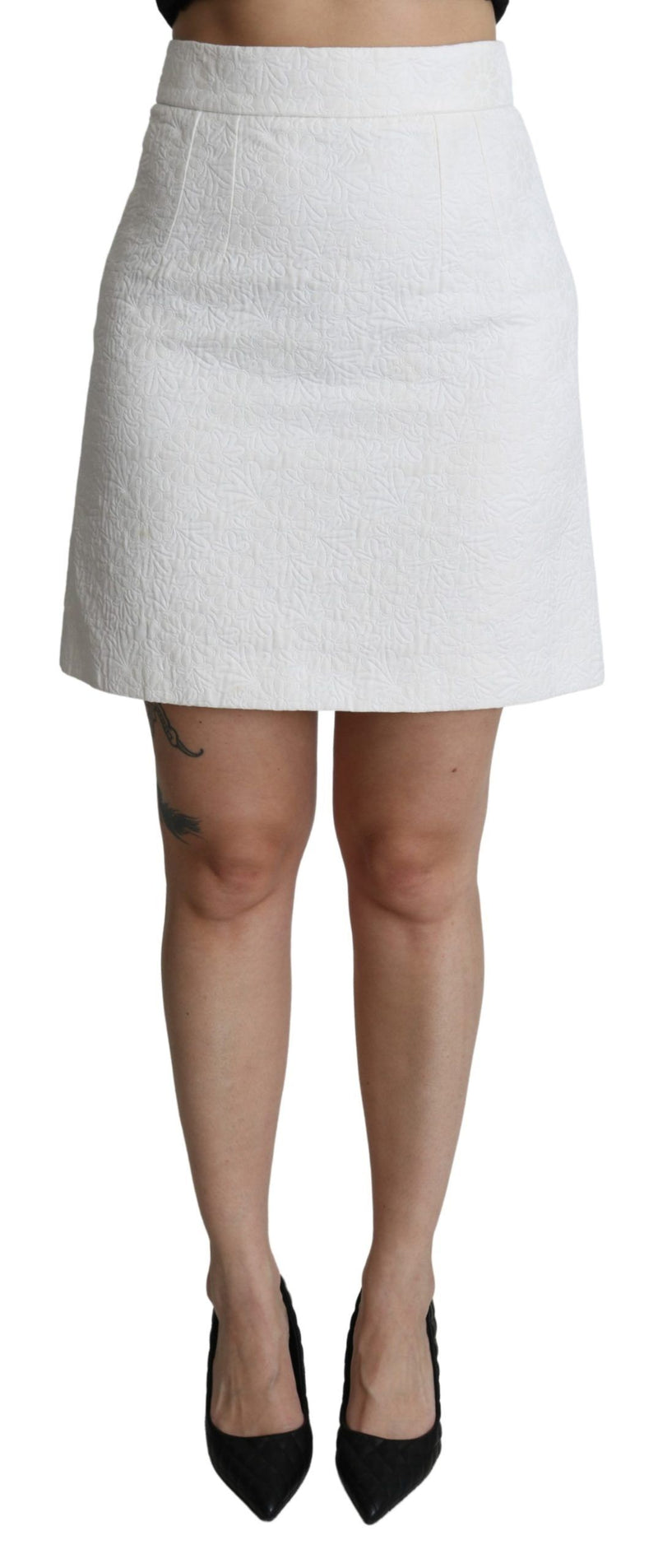 White Floral High Waist Mini Brocade Skirt-Dolce & Gabbana-LabelTerrace.com