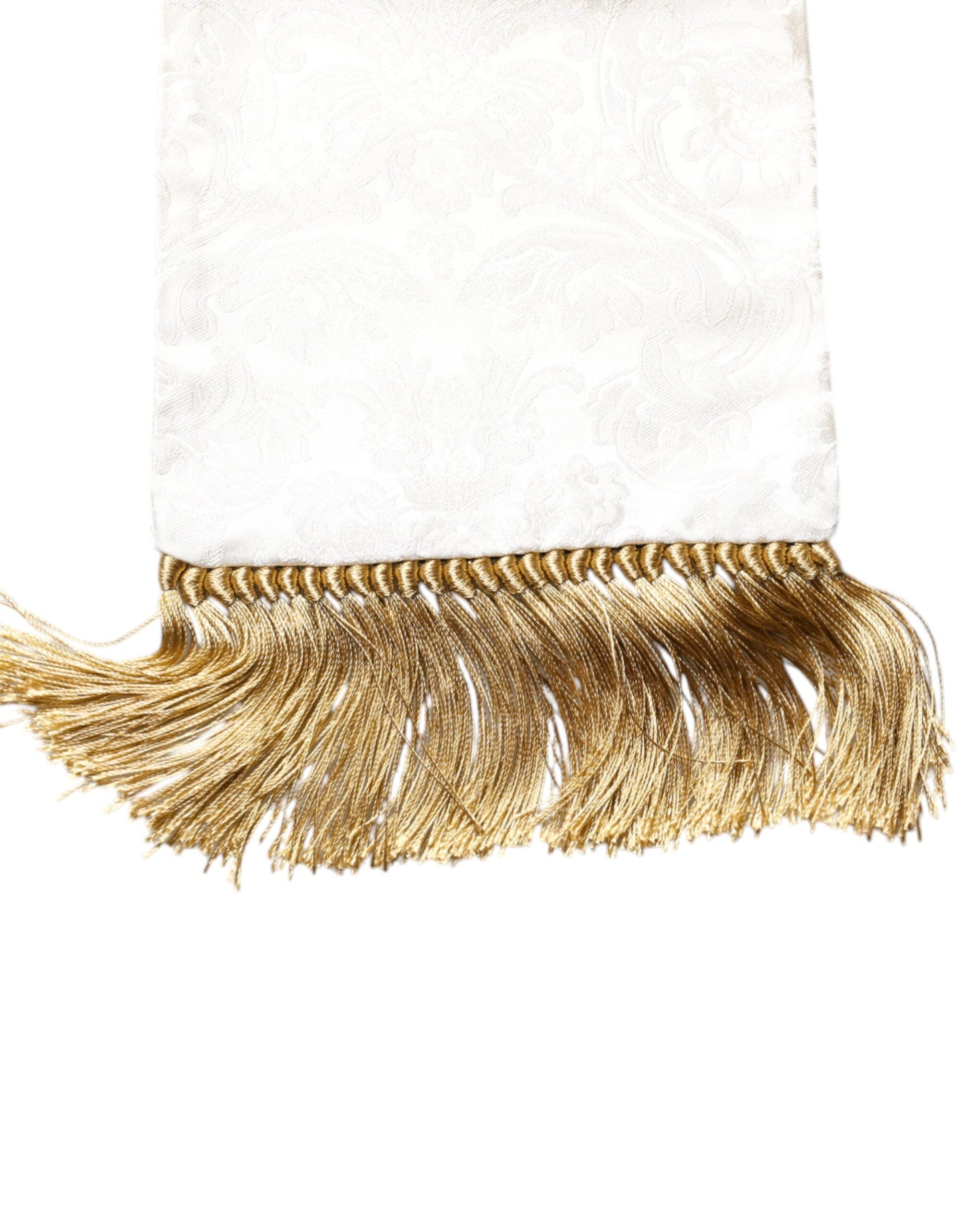 White Floral Jacquard Skinny Fringes Scarf-Dolce & Gabbana-LabelTerrace.com