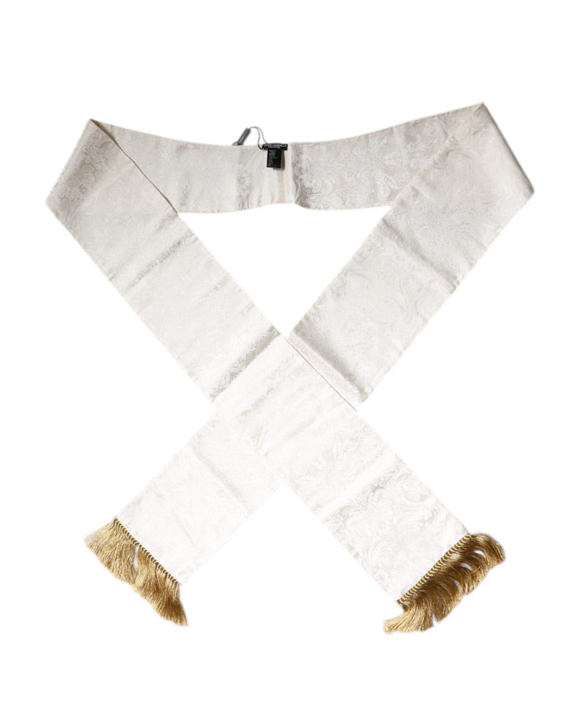 White Floral Jacquard Skinny Fringes Scarf-Dolce & Gabbana-LabelTerrace.com