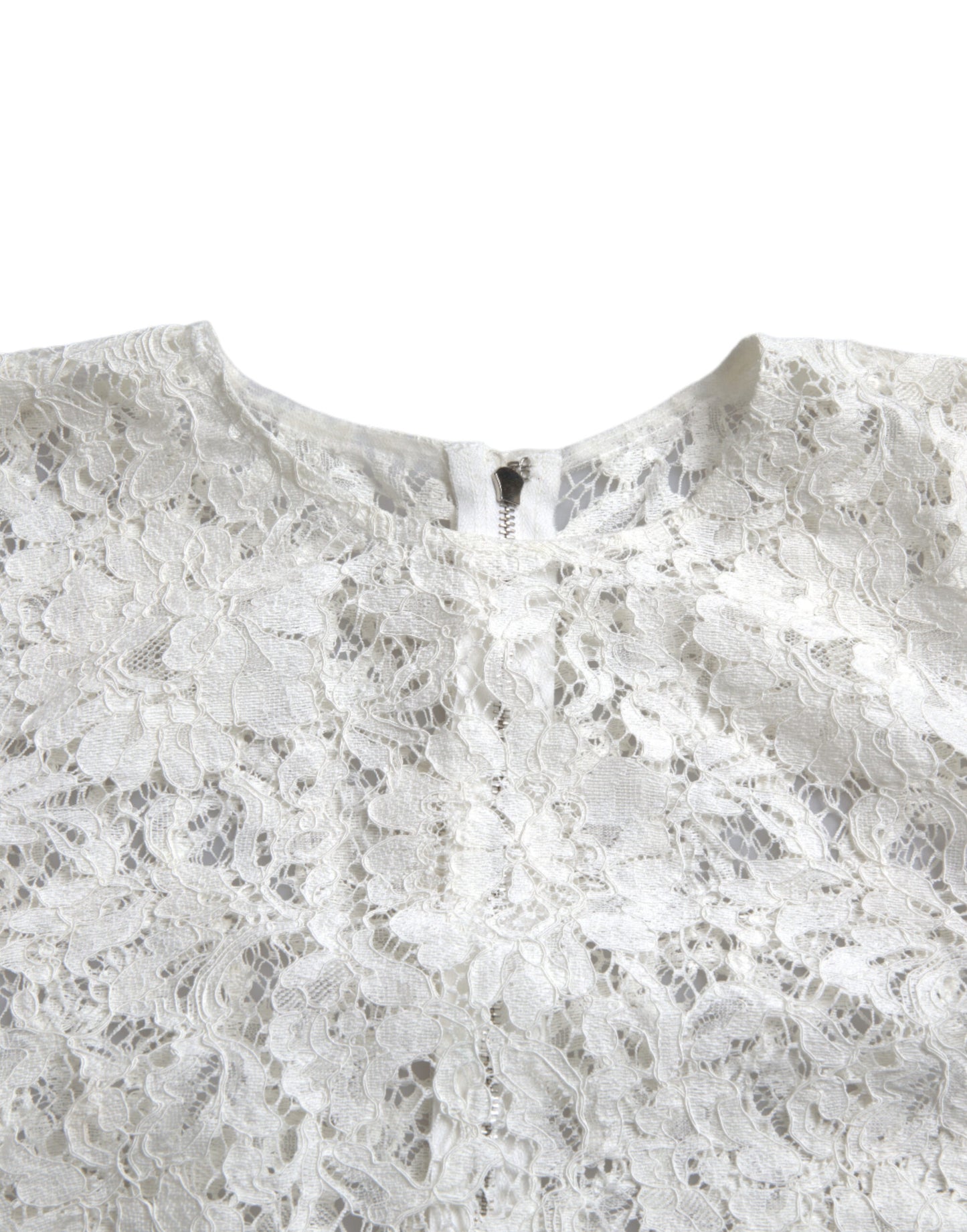 White Floral Lace Cotton Round Neck Blouse Top-Dolce & Gabbana-LabelTerrace.com