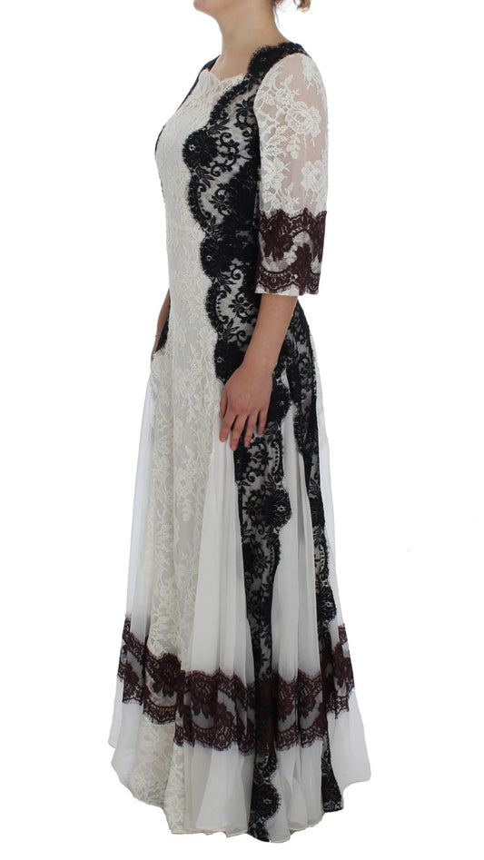 White Floral Lace Full Length Gown Dress-Dolce & Gabbana-LabelTerrace.com