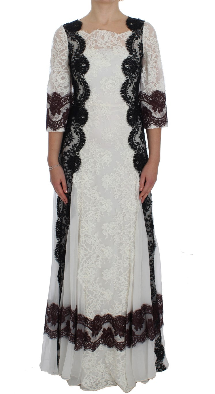 White Floral Lace Full Length Gown Dress-Dolce & Gabbana-LabelTerrace.com
