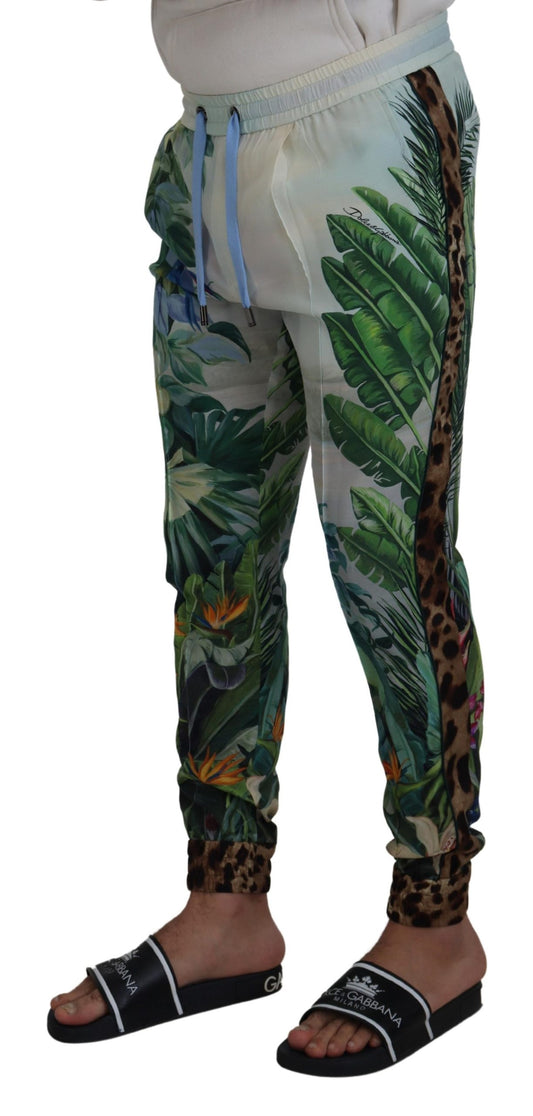 White Floral Printed Men Jogger Pants-Dolce & Gabbana-LabelTerrace.com