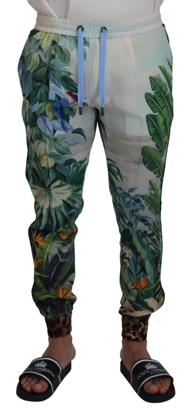 White Floral Printed Men Jogger Pants-Dolce & Gabbana-LabelTerrace.com